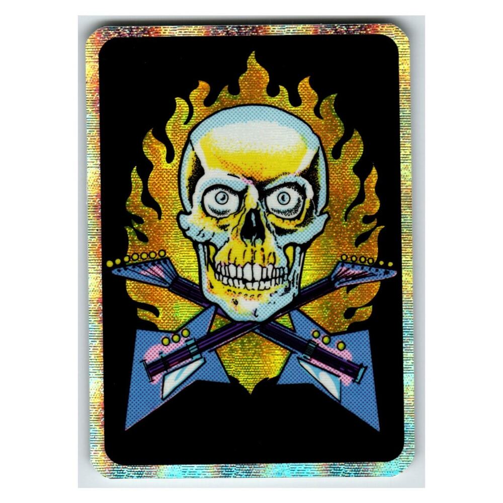 Holographic Skull Flames Guitar Non-Sport Sticker Rock Music 1980's Laser Foil